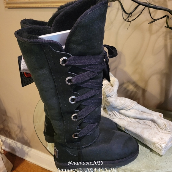 Australia Luxe Collective Bedouin X-Tall Suede Shearling Fur Lace Up Boots #704 - Picture 3 of 16